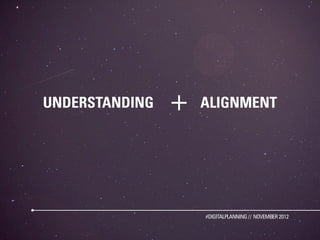 UNDERSTANDING   +   ALIGNMENT




                    #DIGITALPLANNING // NOVEMBER 2012
 