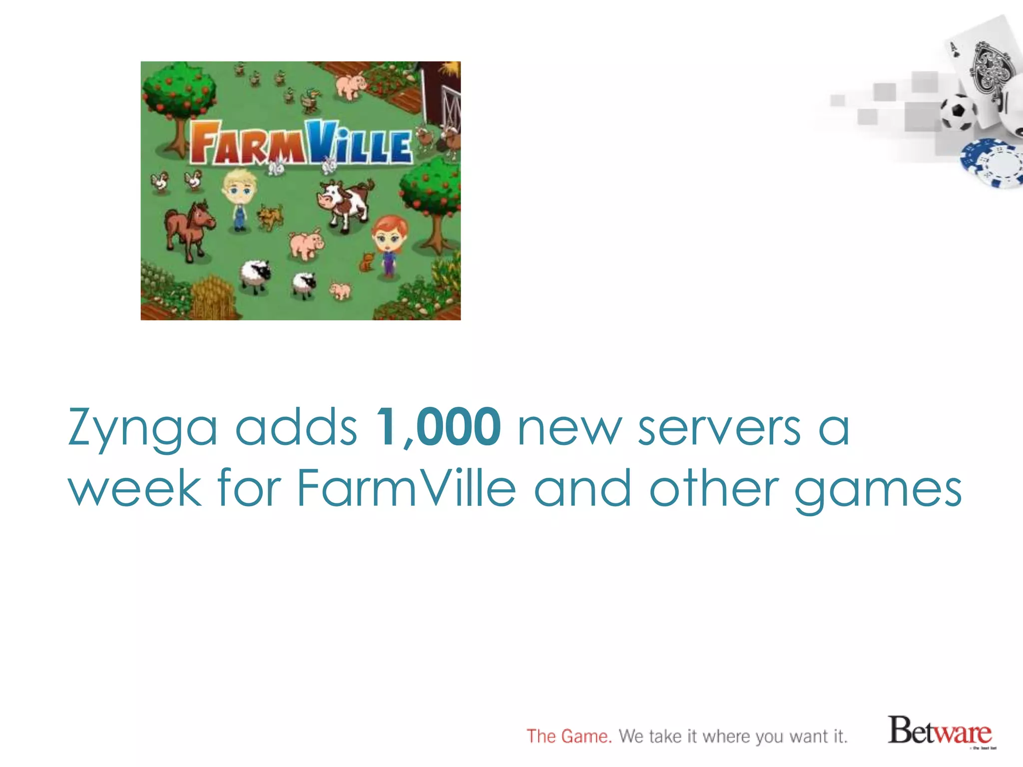 Zynga adds 1,000 new servers a
week for FarmVille and other games
 