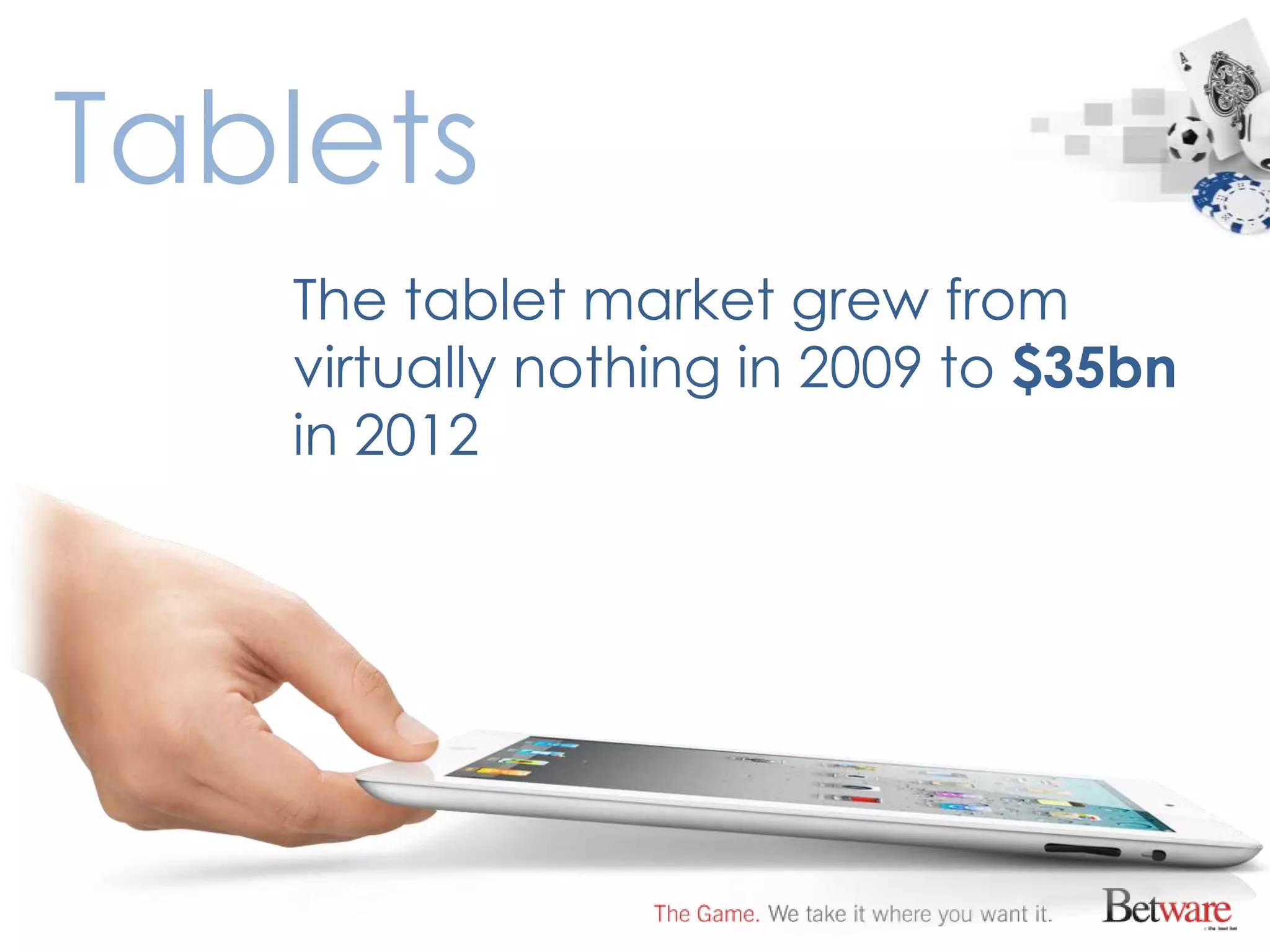 Tablets
   The tablet market grew from
   virtually nothing in 2009 to $35bn
   in 2012
 