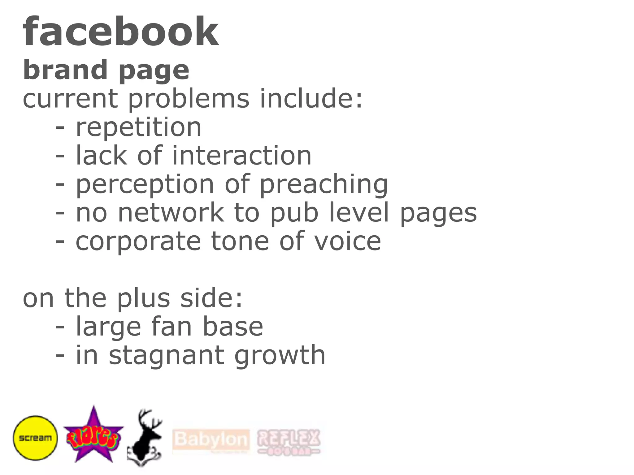  venue page is a community of friendsboth are very different, but must carry the same tone of voice