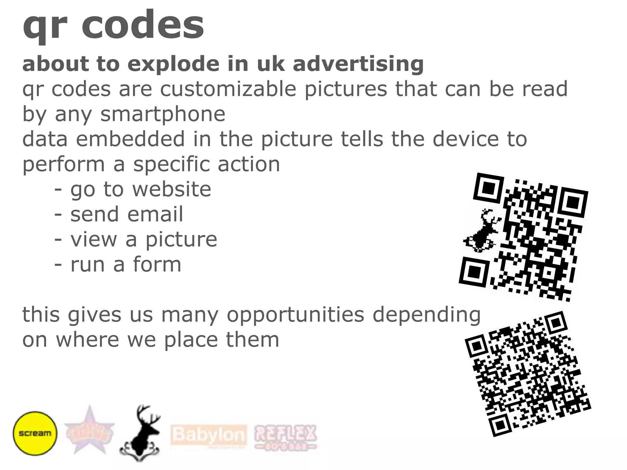 facebook dealsbenefits, action plan and costsvery new technology so would recommend trial with early adopter markets such as student friendly venues in big citiesalthough the actual deals are free, the hit to GP cpuld be offset by supplier funding in exchange for the same advertisingdeals would need to be trained to staffcost: £zero to implimentroi: unknown, market driventime: immediately