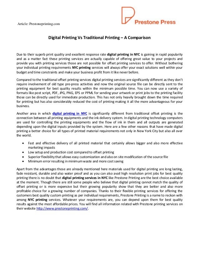 Digital Printing Vs Traditional Printing A Comparison