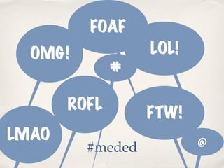 FOAF
  OMG!            LOL!
              #

       ROFL
                  FTW!
LMAO                     @
         #meded
 