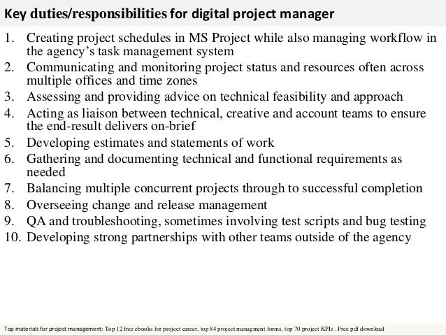 project manager duties responsibilities