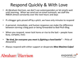 Respond Quickly & With Love <ul><li>At Abraham Harrison, we don’t use autoresponders or let emails wait until morning.  Wh...