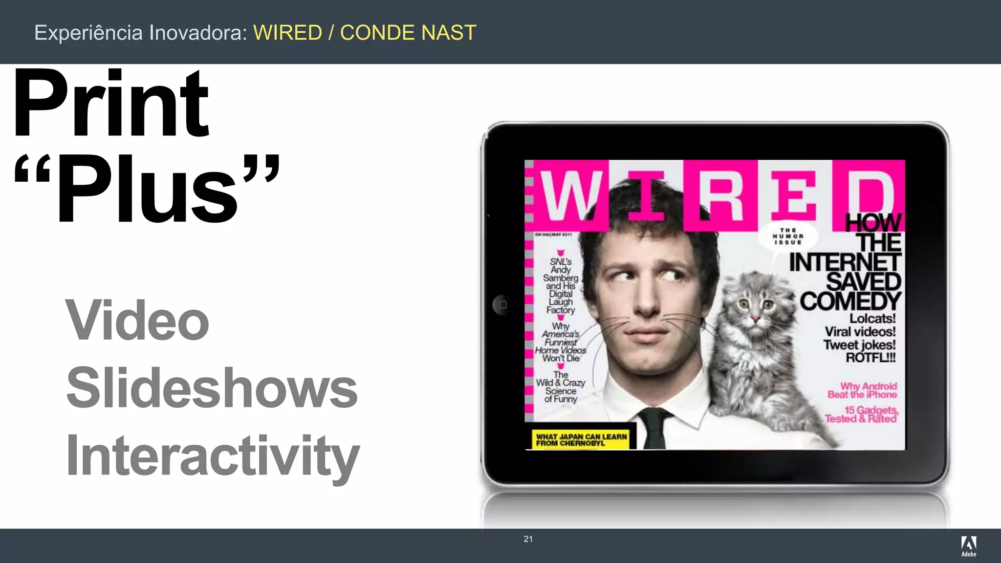 Experiência Inovadora: WIRED / CONDE NAST
21
Print
“Plus”
Video
Slideshows
Interactivity
 