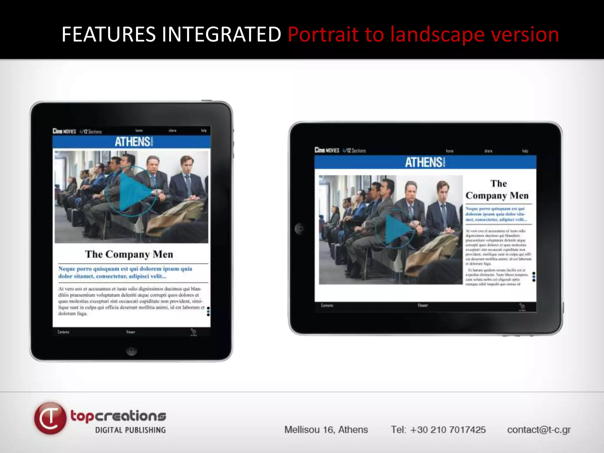 FEATURES INTEGRATED Portrait to landscape version