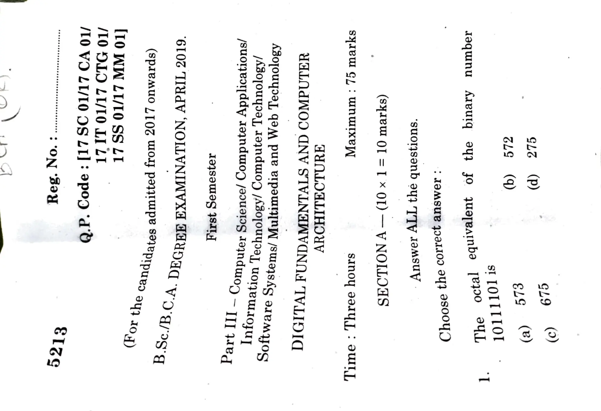 Digital Old Question Paper for Reference (Bharathiyar University) | PDF