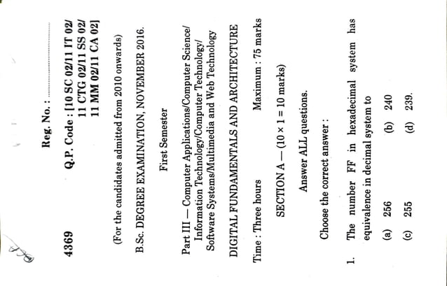 Digital Old Question Paper for Reference (Bharathiyar University) | PDF