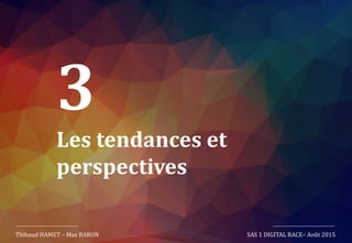 3
Les tendances et
perspectives
Thibaud HAMET – Max BARON SAS 1 DIGITAL RACE– Août 2015
 