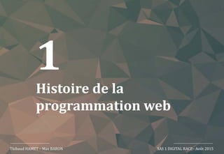 1
Histoire de la
programmation web
Thibaud HAMET – Max BARON SAS 1 DIGITAL RACE– Août 2015
1
Histoire de la
programmation web
Thibaud HAMET – Max BARON SAS 1 DIGITAL RACE– Août 2015
 
