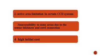 2- active area limitation in certain CCD systems
3inaccessibility to some areas due to the
sensor thickness and cord connection
4 high initial cost
 
