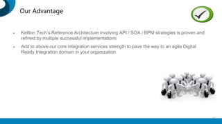 Our Advantage
 Kellton Tech’s Reference Architecture involving API / SOA / BPM strategies is proven and
refined by multiple successful implementations
 Add to above our core integration services strength to pave the way to an agile Digital
Ready Integration domain in your organization
41
 