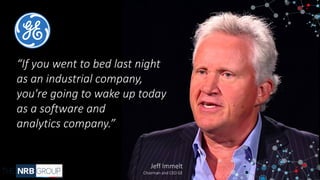 “If you went to bed last night
as an industrial company,
you're going to wake up today
as a software and
analytics company.”
Jeff Immelt
Chairman and CEO GE
 