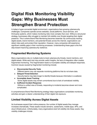 Bran Risk Closing Digital Risk Monitoring Visibility Gaps to Strengthen Brand ...
