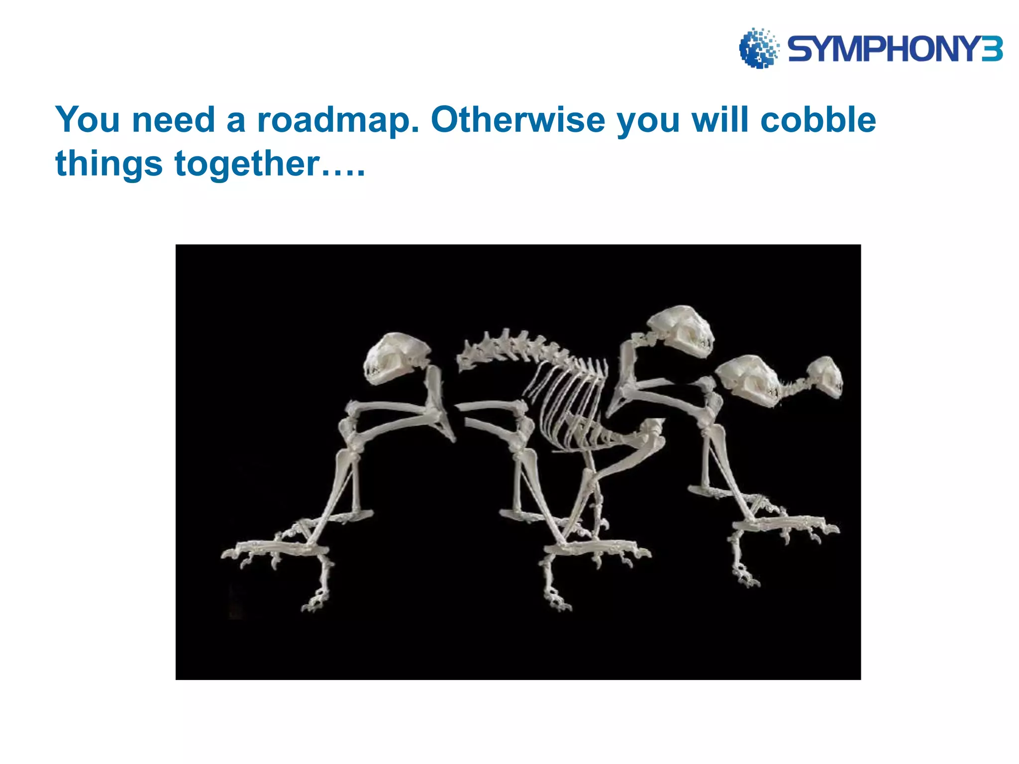 You need a roadmap. Otherwise you will cobble
things together….
 