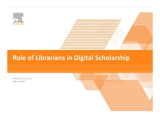 TITLE OF PRESENTATION |
Presented By
Date
Role of Librarians in Digital Scholarship
Pio Omana
2015 March
 
