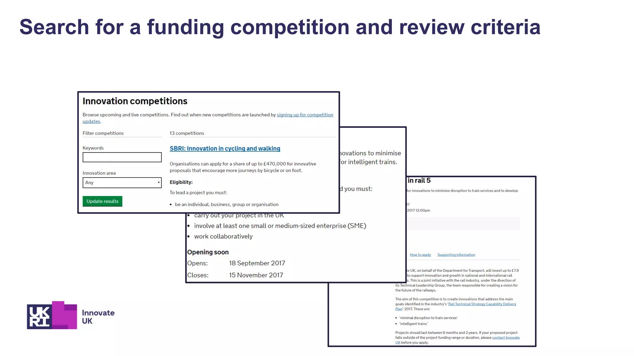 Search for a funding competition and review criteria
 