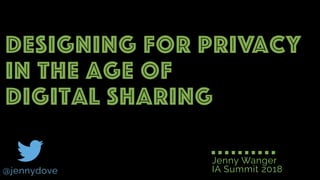 Designing for Privacy
in the Age of
Digital Sharing
Jenny Wanger
IA Summit 2018@jennydove
 