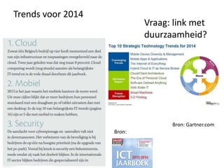 Trends voor 2014
Vraag: link met
duurzaamheid?
Bron:
Bron: Gartner.com
 