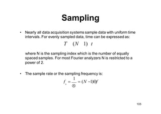 106
Sampling
• Sampling frequency is the reciprocal of the time elapsed
t from one sample to the next.
• The unit of the ...