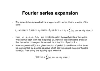 f (x)  a0  an cosnx  bn sin nx
n1

is called the Fourier series of f(x). We shall prove that in this case, the
c...