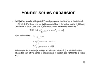 40
Fourier series expansion
• The left hand limit of f(x) at xo is defined as the limit of f(x) as x approachesxo
from the...