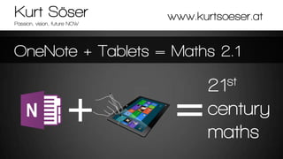 Kurt Söser
Passion, vision, future NOW

www.kurtsoeser.at

OneNote + Tablets = Maths 2.1
st
21

century
maths

 