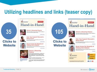 True Sense
TrueSense® Marketing I PAGE 12
Utilizing headlines and links (teaser copy)
105
Clicks to
Website
35
Clicks to
Website
 