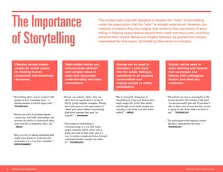 The Importance
of Storytelling
This project was originally designed to answer the “how” of storytelling,
under the assumpt...