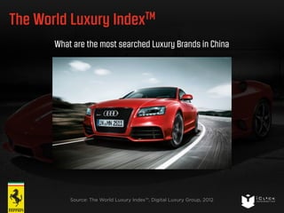 The World Luxury IndexTM 
What are the most searched Luxury Brands in China 
Source: The World Luxury Index™, Digital Luxury Group, 2012 
 