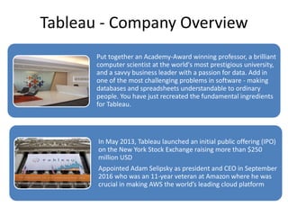 Tableau – Financial Information
• Sales have grown at an average annual pace of 82% over the last seven years,
from $18 mi...