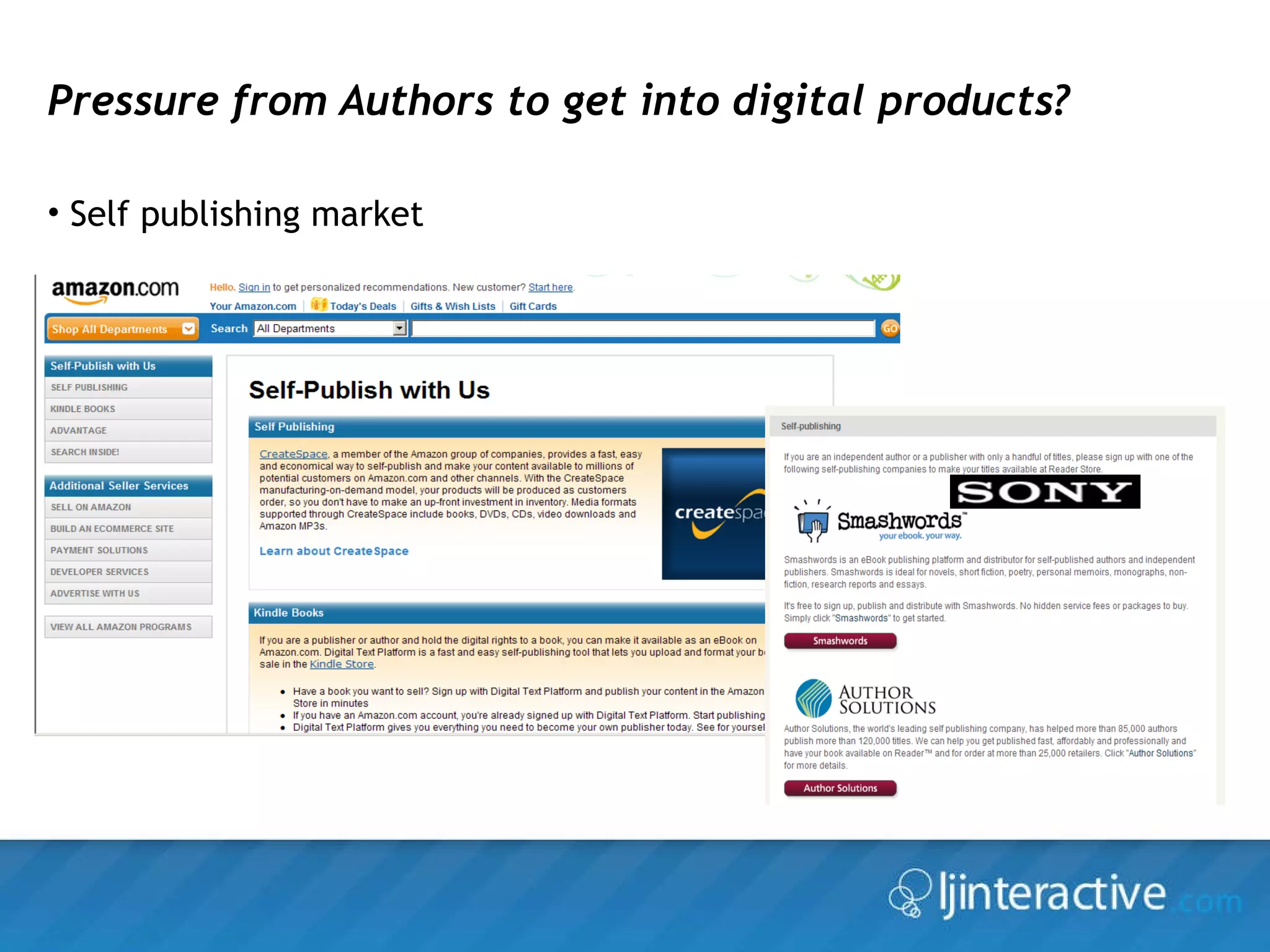Pressure from Authors to get into digital products? Self publishing market 