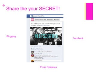 +

Share the your SECRET!

Blogging

Facebook

Press Releases

 