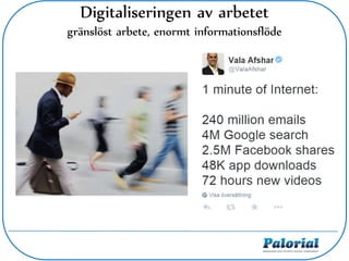 Digitaliseringen av arbetet
gränslöst arbete, enormt informationsflöde
 