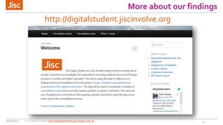 More about our findings
http://digitalstudent.jiscinvolve.org
1326/03/2014 Jisc Digital Student http://digitalstudent.jiscinvolve.org.uk
 