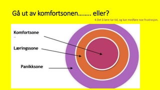 Gå ut av komfortsonen…….. eller?
4.Det å lære tar tid, og kan medføre noe frustrasjon.
 