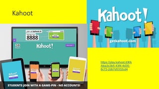 Kahoot
https://play.kahoot.it/#/k
/bba3c3b5-43f4-4d35-
8c72-2db7d5332cd4
 