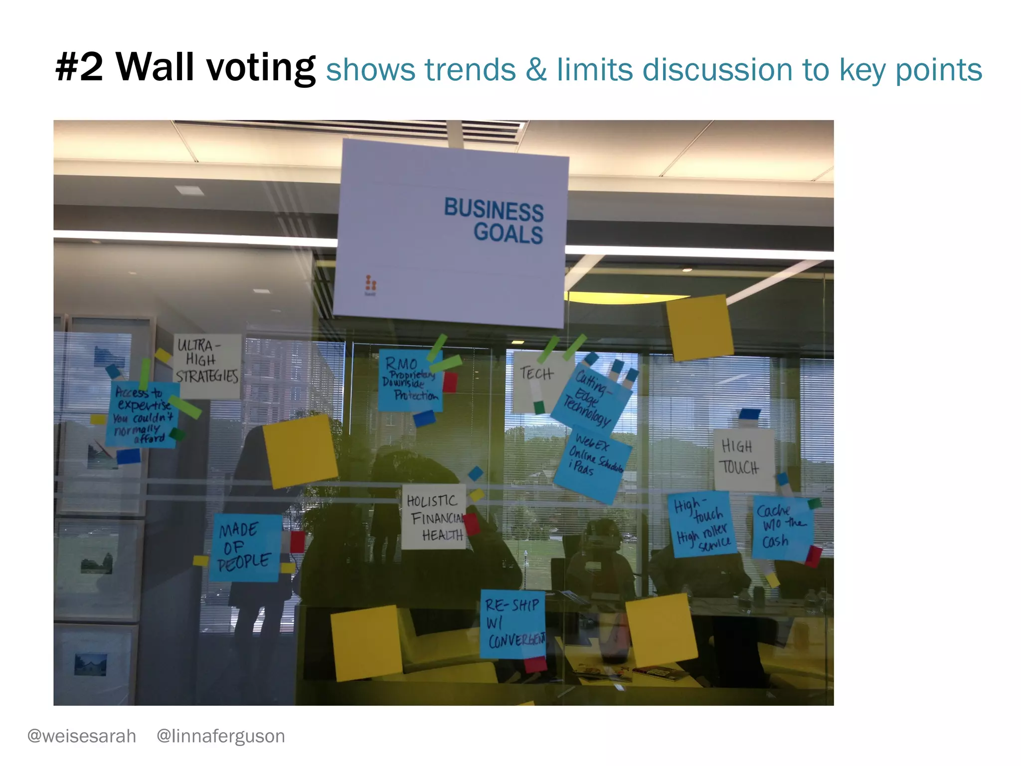 #1 Mad libs
WE ARE A: business type
WE PROVIDE: emotional benefit
WE STAND OUT BY: key differentiator
@weisesarah @linnaferguson
Financial
advisor
Simplicity
High tech
 