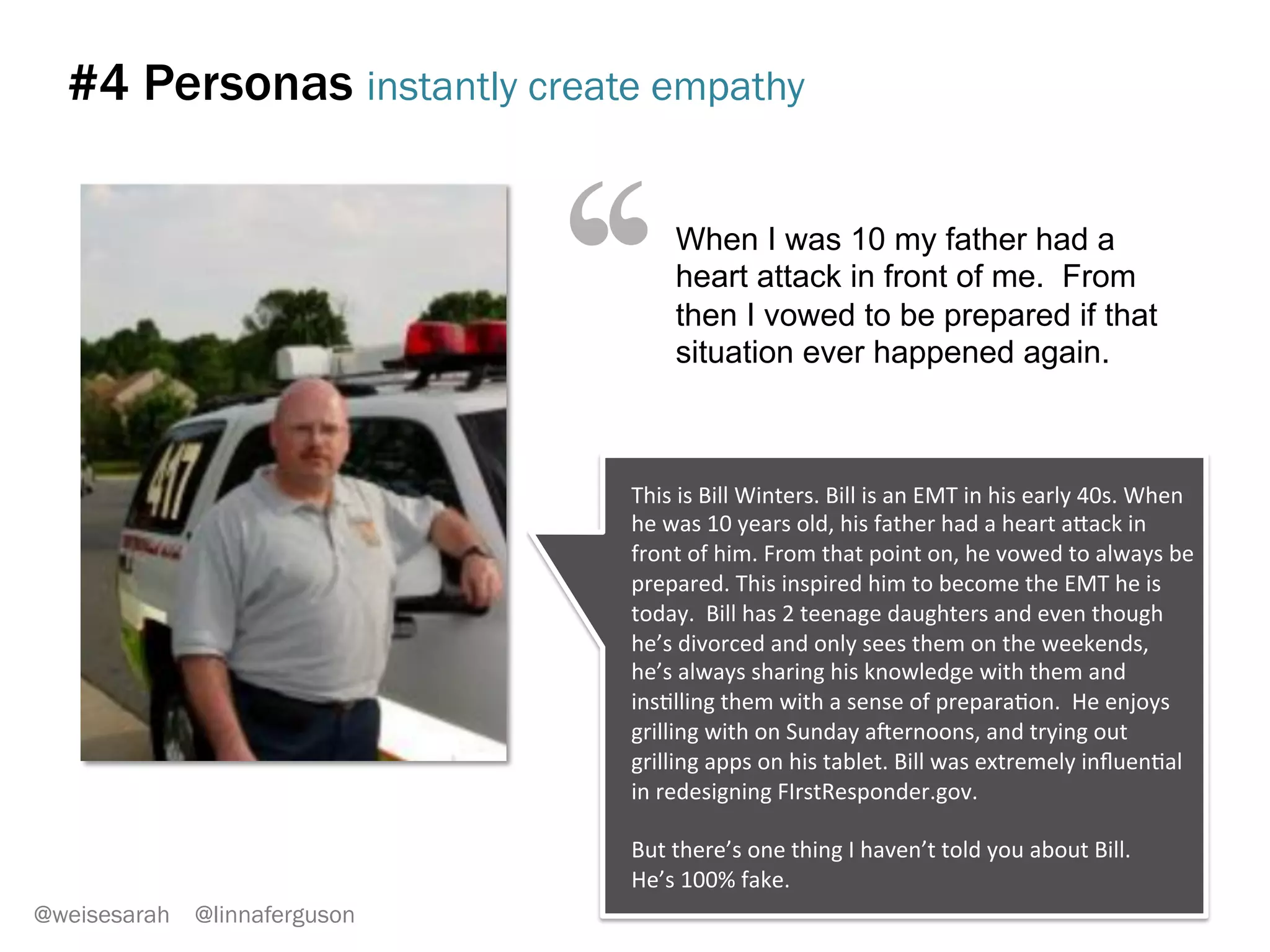 #2 Wall voting
Who is our primary target customer?
Wealthy old people /
retirees
Young entrepreneurs
Average Joe with
family inheritance
Busy CEO’s
Middle-aged, successful
business people
@weisesarah @linnaferguson
 