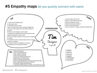 #4 Personas instantly create empathy
@weisesarah @linnaferguson
When I was 10 my father had a
heart attack in front of me. From
then I vowed to be prepared if that
situation ever happened again.
This	
  is	
  Bill	
  Winters.	
  Bill	
  is	
  an	
  EMT	
  in	
  his	
  early	
  40s.	
  When	
  
he	
  was	
  10	
  years	
  old,	
  his	
  father	
  had	
  a	
  heart	
  aRack	
  in	
  
front	
  of	
  him.	
  From	
  that	
  point	
  on,	
  he	
  vowed	
  to	
  always	
  be	
  
prepared.	
  This	
  inspired	
  him	
  to	
  become	
  the	
  EMT	
  he	
  is	
  
today.	
  	
  Bill	
  has	
  2	
  teenage	
  daughters	
  and	
  even	
  though	
  
he’s	
  divorced	
  and	
  only	
  sees	
  them	
  on	
  the	
  weekends,	
  
he’s	
  always	
  sharing	
  his	
  knowledge	
  with	
  them	
  and	
  
insBlling	
  them	
  with	
  a	
  sense	
  of	
  preparaBon.	
  	
  He	
  enjoys	
  
grilling	
  with	
  on	
  Sunday	
  aWernoons,	
  and	
  trying	
  out	
  
grilling	
  apps	
  on	
  his	
  tablet.	
  Bill	
  was	
  extremely	
  inﬂuenBal	
  
in	
  redesigning	
  FIrstResponder.gov.	
  	
  
	
  
But	
  there’s	
  one	
  thing	
  I	
  haven’t	
  told	
  you	
  about	
  Bill.	
  	
  
He’s	
  100%	
  fake.	
  	
  
 