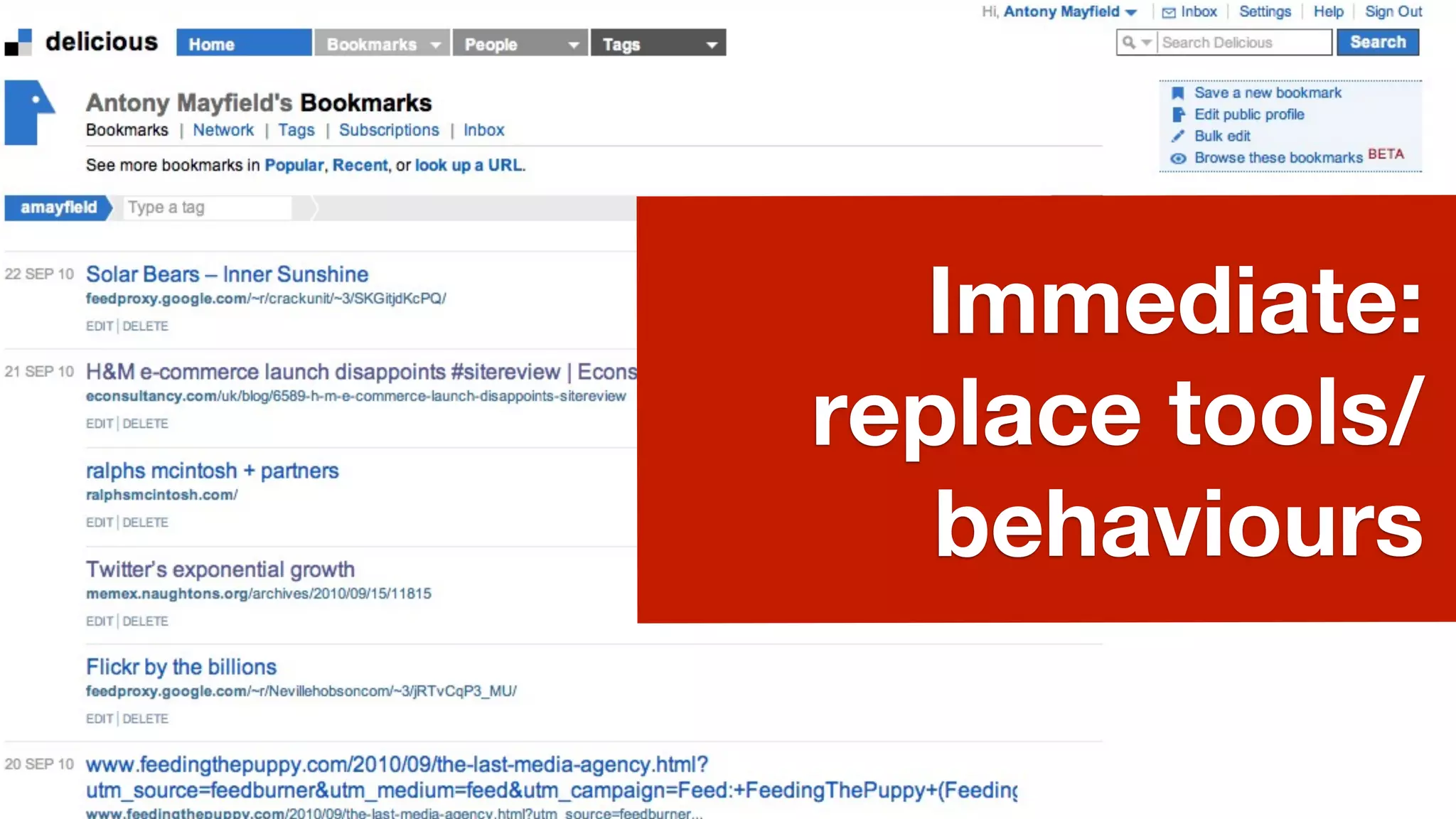 Immediate:
replace tools/
   behaviours
 