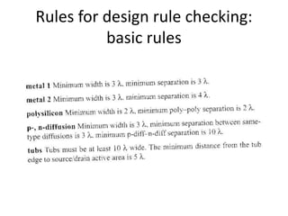 Rules for design rule checking:
basic rules
 