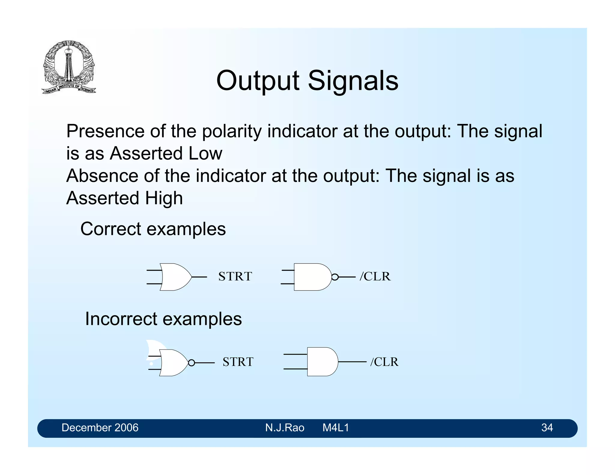 December 2006 N.J.Rao M4L1 30
OR Gate with AH variables
111
101
110
000
YBA
The Truth-Table gets modified as
• X is Asserted only when A OR B are Asserted
• This OR gate performs OR operation on the two input variables
which are Asserted High to produce an output that is Asserted High
 