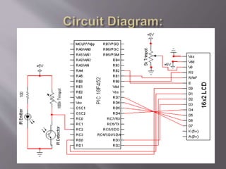  PIC 18F452 Microcontroller
 IR Emitter Diode
 IR Detector
 5kΩ,100kΩ Variable resistor
 100Ω Resistor
 16x2 LCD Scr...