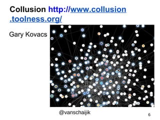 Collusion http://www.collusion 
.toolness.org/ 
Gary Kovacs 
@vanschaijik 6 
 