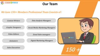 We have 150+ Members Professional Team Consists of :
Our Team
Content Writers
Graphic Designers
Digital Marketing Managers
Data Analysis Managers
Sales Executives
Video Editors
Animators
Social Media Marketing Managers
Zonal Sales managers
150 +
 