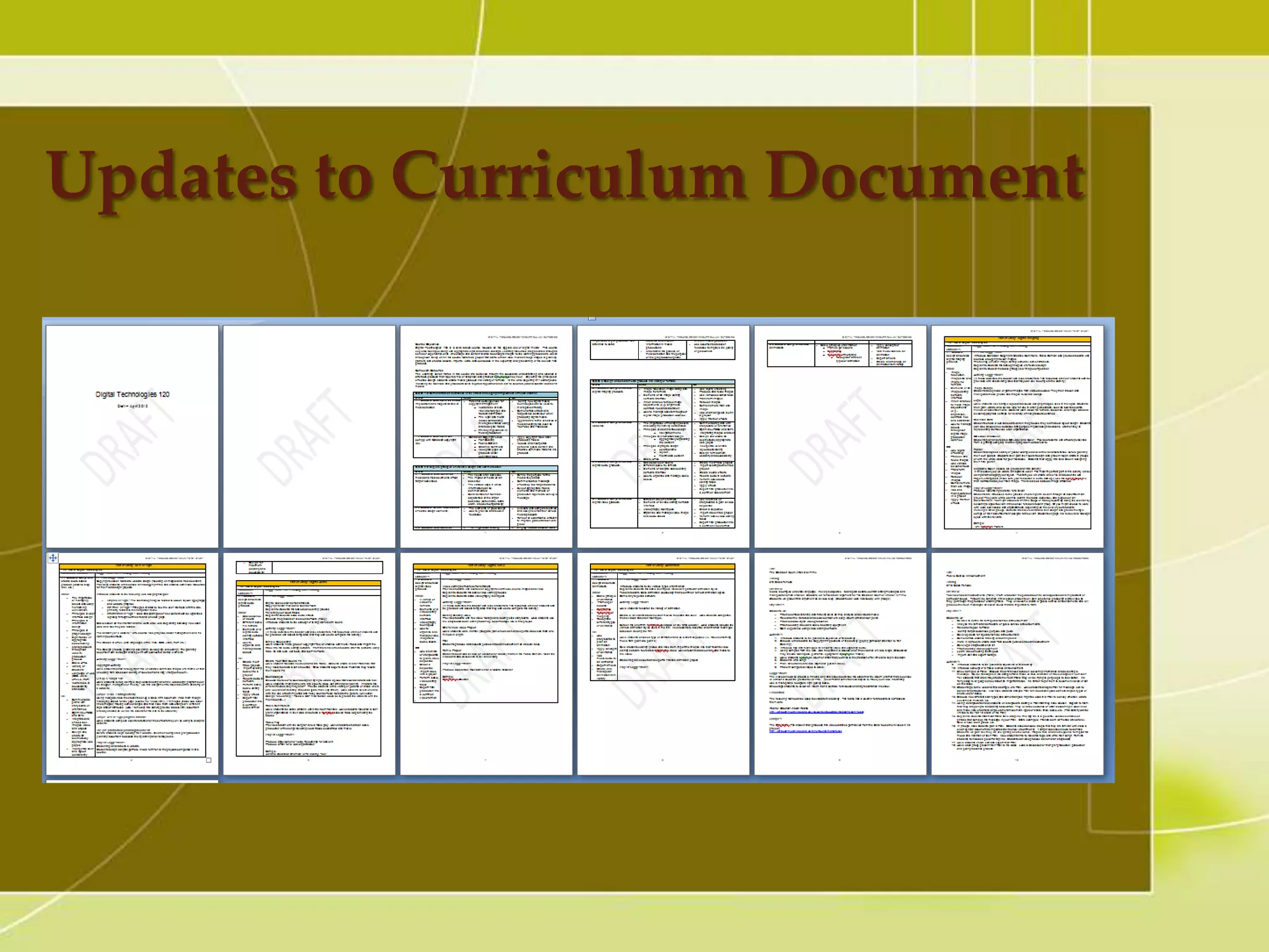 Updates to Curriculum Document
 