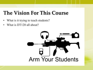 The Vision For This Course
• What is it trying to teach students?
• What is DT120 all about?
 