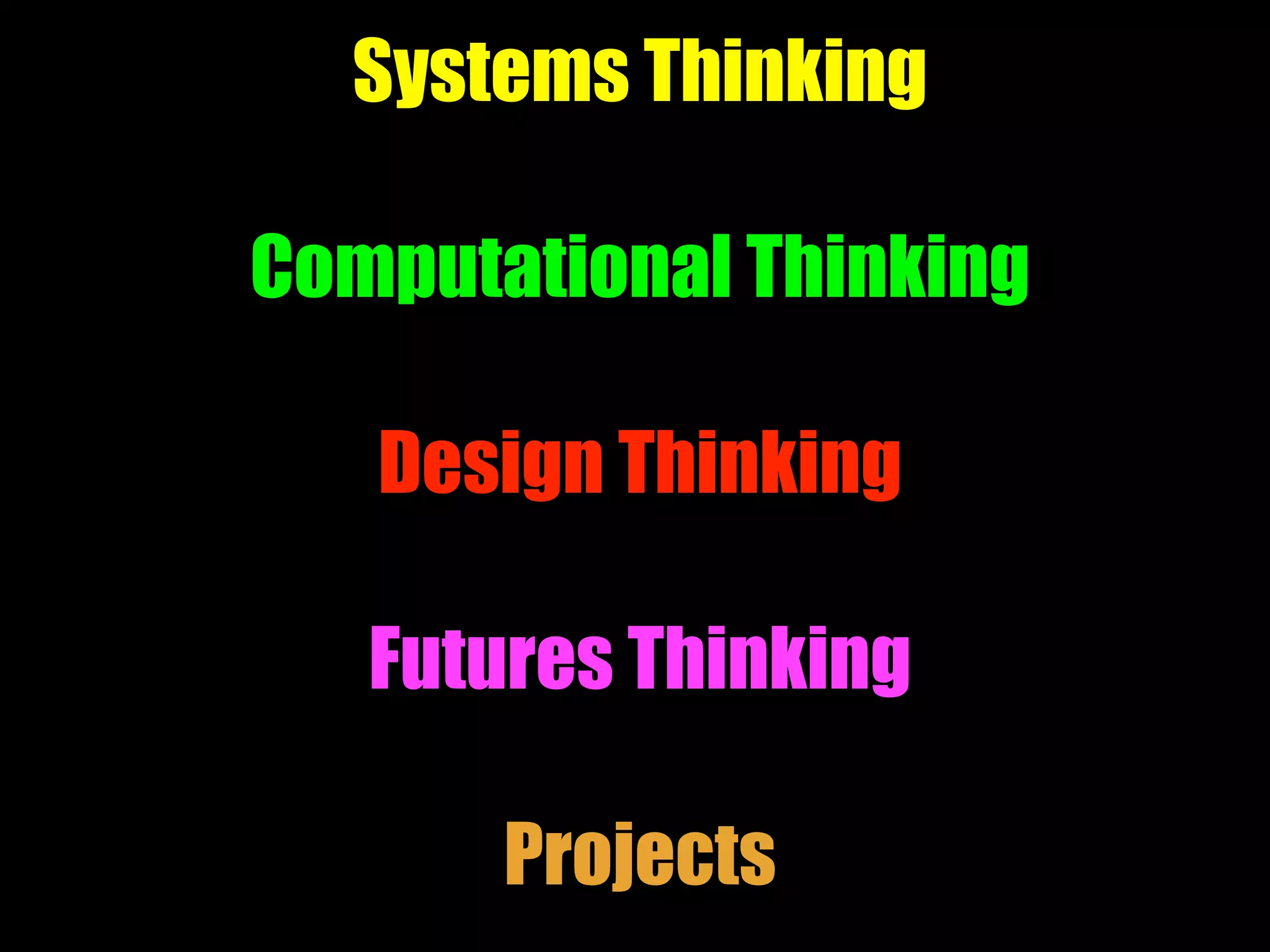 Systems Thinking
Computational Thinking
Design Thinking
Futures Thinking
Projects
 
